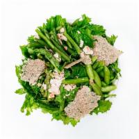 Green Spring · Romaine & Arugula, asparagus, green beans, pomegranate, amaranth cracker, almonds, herbs vin...