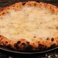 Quattro Formaggi · Mozzarella, Parmesan, smoked mozzarella, gorgonzola.