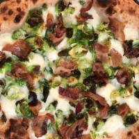Brussels Sprouts · Smoked mozzarella, fontina cheese, pancetta.