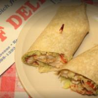 Grilled Chicken Caesar Wrap · Grilled chicken strips, lettuce, tomato, grated cheese, creamy caesar dressing.