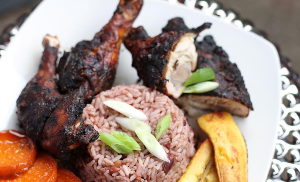 Jerk · comes with peas and rice