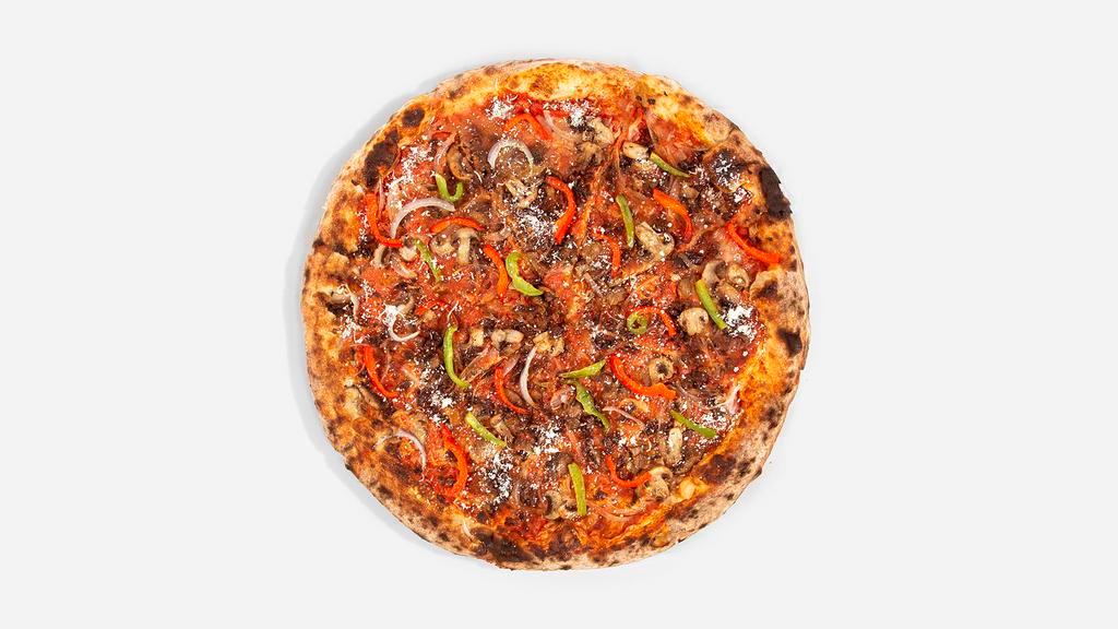 Vegetable Pizza · Marinara, mozzarella, mushrooms, onions, olives, and bell peppers. That's a freaking good pizza.