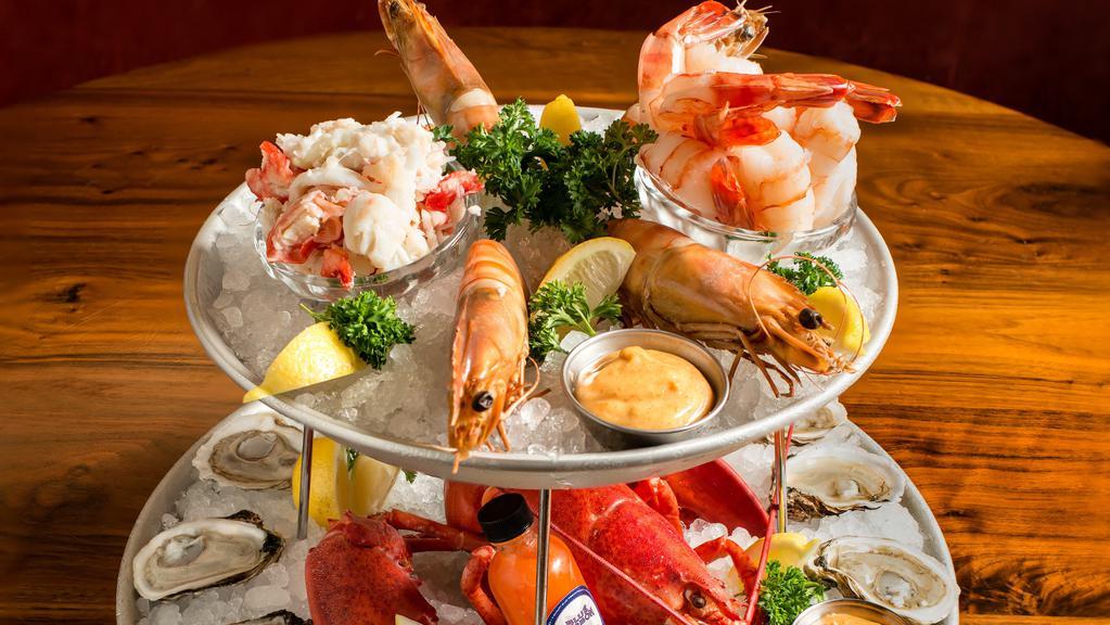 Plateau · New Orleans Shrimp, 6 Raw Oysters*, 6 Raw Clams*, 1/2 Lobster, Shrimp Cocktail & Crab Cocktail