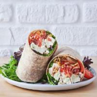 Almond Chicken Salad Wrap  · chicken salad with vanilla almond granola & grapes, bacon, mixed greens, heirloom tomato in ...