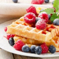 Waffles With Fresh Fruit Salad · Hot off the iron waffles with fresh fruit salad.