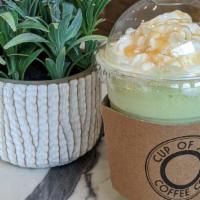 Matcha Fro-Joe · Our organic Matcha blended with ice and your choice of milk. Top off with whipped cream and ...