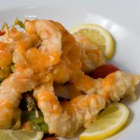 Rock Shrimp. · deep fried rock shrimp, spicy-sour citrus-aioli sauce