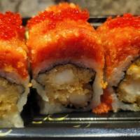 Red Phoenix Roll. · shrimp tempura | spicy tuna | red tobiko