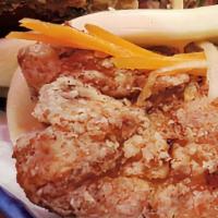 Karaage Bun (2Pcs) · Japanese fried chicken, chili mayo, carrots and radish.