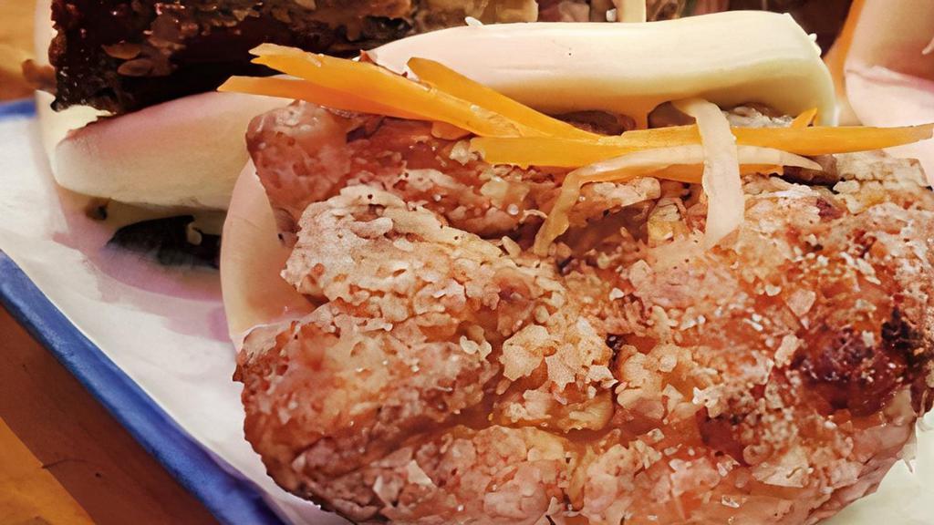 Karaage Bun (2Pcs) · Japanese fried chicken, chili mayo, carrots and radish.