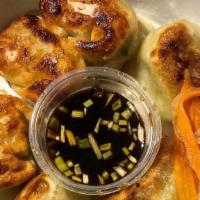 Jikasei Veggie Gyoza · Pan fried dumplings filled with cabbage and Napa cabbage..