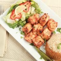 Chicken Shish Kebab · Served with choice of side two skewers and bread.