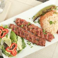 Adana Kebab Lunch Special Platter · Skewered ground meat marinated with our homemade seasoning. Served with Rice