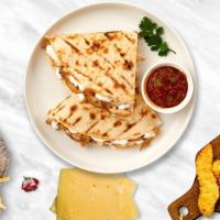 Cluck Chuck Quesadilla · Grilled chicken wrapped with cheese in a grilled tortilla with pica de gallo.
