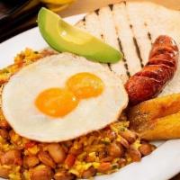 Noches Breakfast · refried beans whit  eggs, corn cake & sausage ,avocado
