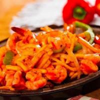 Shrimp Mixed (Camaron Salteado) · With bell peppers and french fries sauteed in sweet tomato sauce.