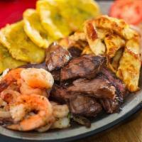 Asadito   (Skirt Steak, Shrimp & Chicken) · Skirt steak, shrimp, and chicken.