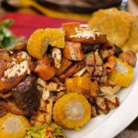 Picadita Noches · grill chicken , sausage , skin pork ,beef , chunchurria & green plantains