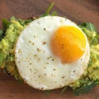 Avocado Toast · Whole wheat sourdough toast, arugula, mashed avocado, salt, pepper, olive oil