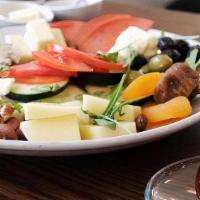 Turkish Breakfast - Small Personal Platter · Platter with cheeses, nuts, dried fruits, fresh vegetables, egg and toast