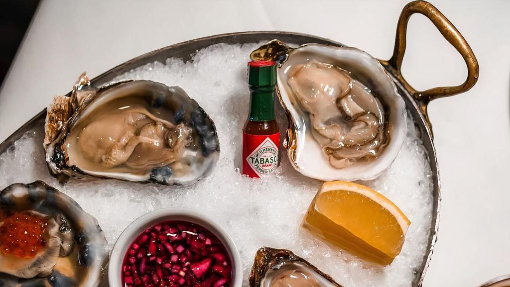 East Coast Oysters · half dozen on the shell, hibiscus mignonette
