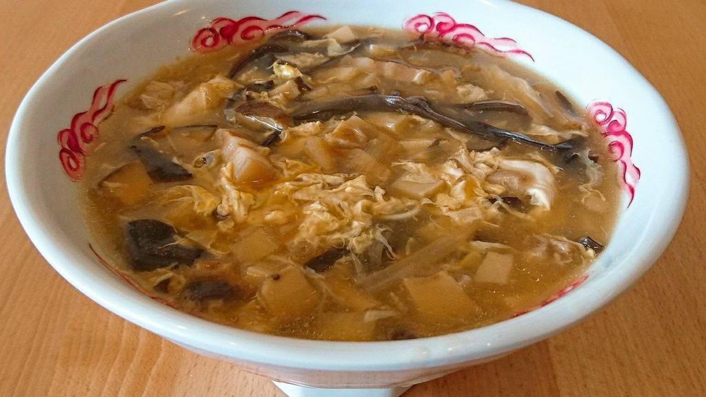 Da Lu Mian (Noodle Soup) · Noodles with minced pork belly fresh bamboo shoot sliced wood ear, dried lily flower, shiitake mushroom, and egg drop.