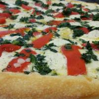 Christmas · Looks like Christmas morning! Garlic pie, roasted red peppers, spinach, ricotta and mozzarel...