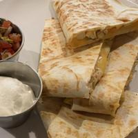 Quesadilla · Flour tortilla, mozzarella cheese.Choice of chicken, chorizo, steak, carnitas, or carne ench...