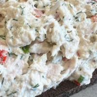 Tuna Salad · Tuna, Capers, Onions, Peppers, Dill, Arugula, Pumpernickel Toast.