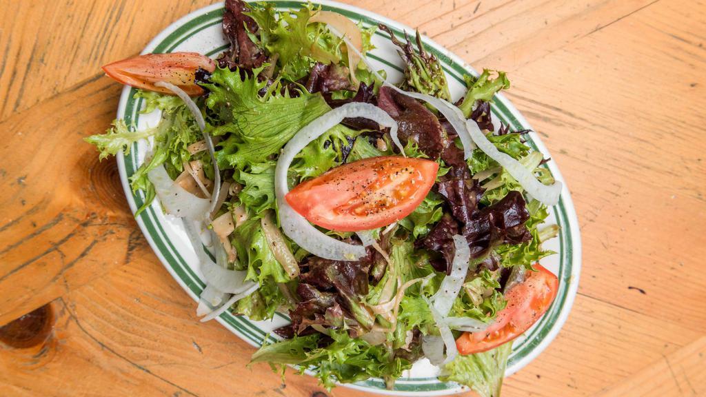 Mixed Green Salad · Shaved fennel, tomato, balsamic vinaigrette.
