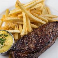 Steak Frites · Hanger steak served with choice of fries or salad.
