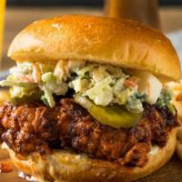Fried Chicken Sandwich · topped with special sauce, pickles, &lettuce - served with fries or salad