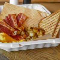 Bacon Platter · Comes 2 eggs with cheese, home fries and one whole wheat toast.