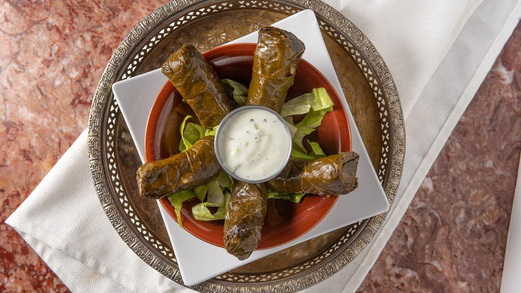 Grape Leaves · Vegan. Homemade stuffed grape leaves with fresh vegetables, mint, rice and our signature seasoning.