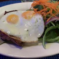 Steak & Eggs · Pan seared sirloin steak. Served with rice and beans.
Choice of: yucca fries or french fries