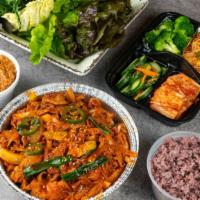 Ssambap Jeonsik For 2 People · Stir-fried spicy pork with fresh vegetable and two rice and 16 oz soybean stew and side dish...