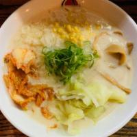 Vegetable Miso · Vegetable broth, original miso, cabbage, bean sprouts, onion, scallion, kimchi, corn, bamboo...