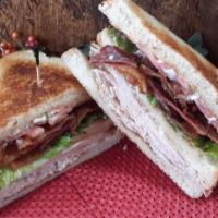 Turkey Club Sandwich · Turkey, bacon, lettuce, tomato, and mayonnaise on three slices of white toast.