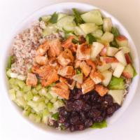 Cilantro Lime Chicken Bowl · Served with apples, baby arugula, celery, cilantro, cucumbers, dried cranberries, fresh sque...