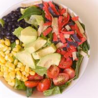 My Southwest Salad · 398 cals. Romaine, Cajun grilled chicken, baby kale, corn, black beans, grape tomatoes, avoc...