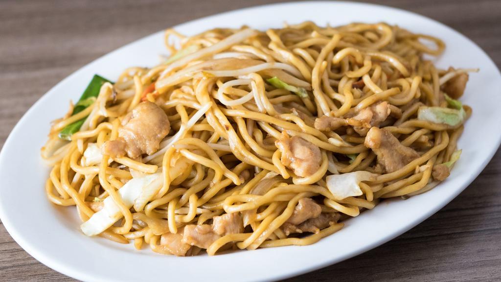 Vegetable Chow Mein · Broccoli, carrots, snow peas with bean sprouts, onions, celery and napa cabbage in white sauce. Served with crispy noodle and choice of side.