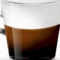Cortado · Double shot of espresso with equal parts steamed milk (8 oz drink)<br />
