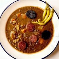 Lentejas Guisadas · Lentil stew with chorizo.