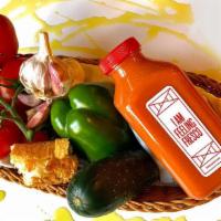 Gazpacho 32Oz Bottle · Cold soup made with tomatoes, bread, cucumbers, bell peppers, olive oil, garlic, sherry vine...