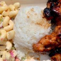 Chicking · 6 oz. of our Filipino BBQ chicken pieces served with white rice and mac salad.