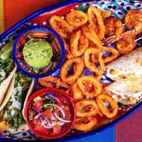 Mexico Sampler · Our new sampler comes with 2 chicken tacos, 2 chicken quesadillas, 4 grilled shrimp & breade...