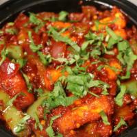 Chilli Paneer · Paneer(cottage) Cheese marinated and fried and then cooked in garlic chilli thick masala sau...