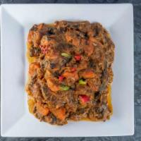 Legumes · Vegetable stew with meat. includes fried plantains and your choice of rice and beans white r...