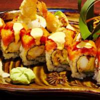 Sexy Girl Roll · Inside: shrimp tempura, avocado; outside: spicy tuna, spicy mayo and eel sauce.