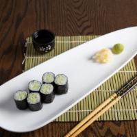 Cucumber Avocado Roll · Cucumber, Avocado, wrapped with seaweed rice on the outside.